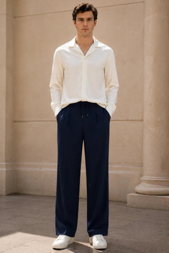 Navy Blue Relaxed Fit Trouser Men-Front