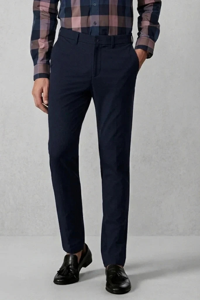Men Premium Navy Blue Formal Trouser-Front