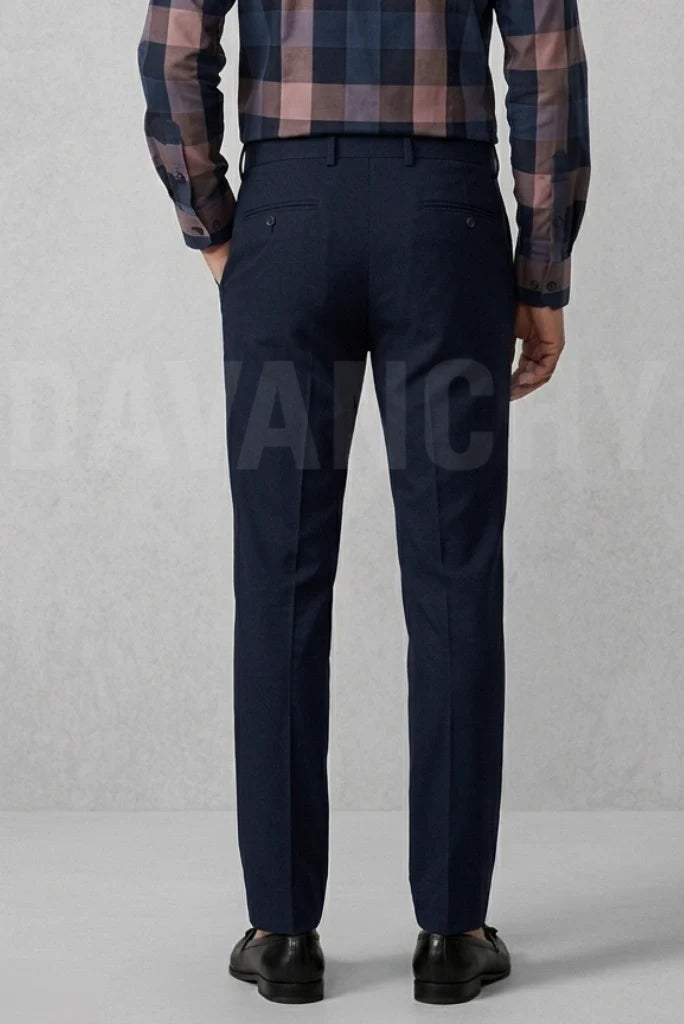 Men Navy Blue Tailored Fit Pant-Back