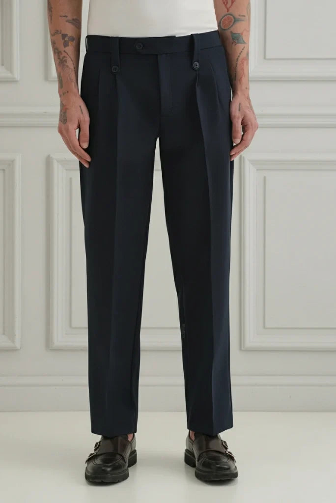 Men Navy Blue Gurkha Style Formal Pant-Front