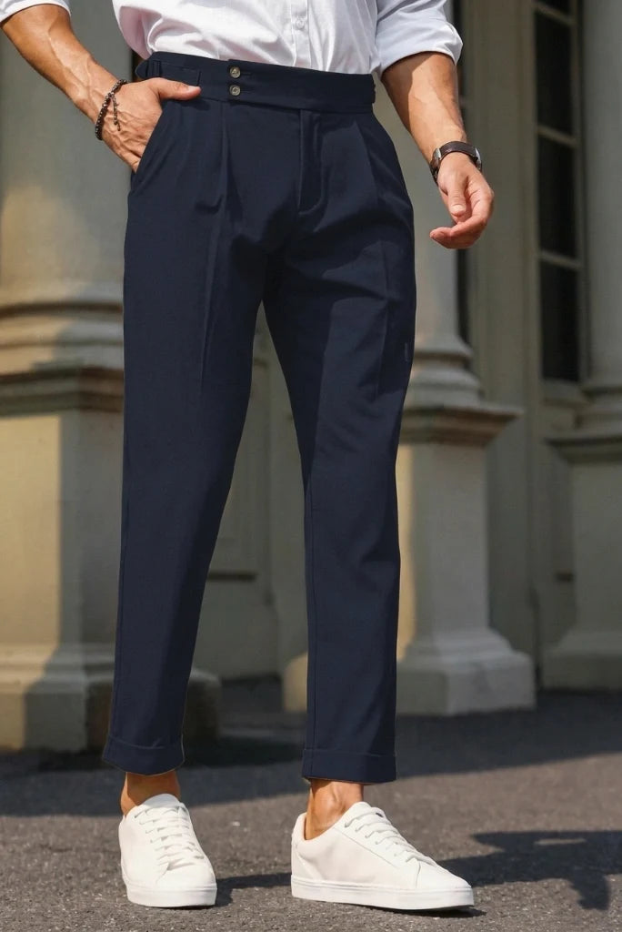 Men Navy Blue Gurkha Style Pant-Front