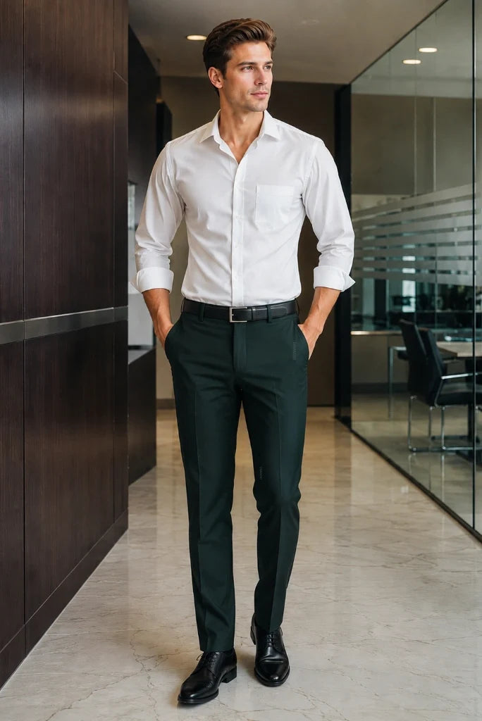 Teal Green Regular Fit Office Wear Pant-Front