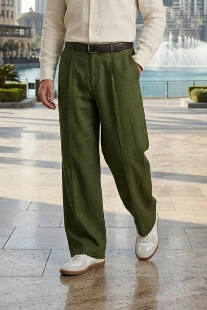 Men Olive Green Casual Pant-Front