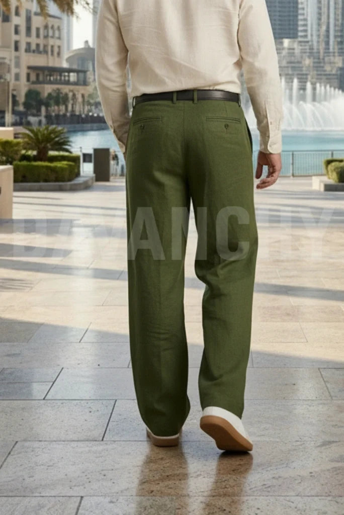 Men Front Pleated Premium Linen Pant-Back