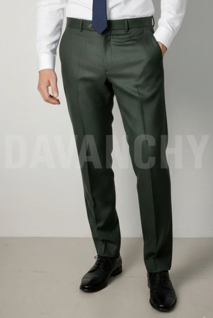 Men olive green formal pants-Front