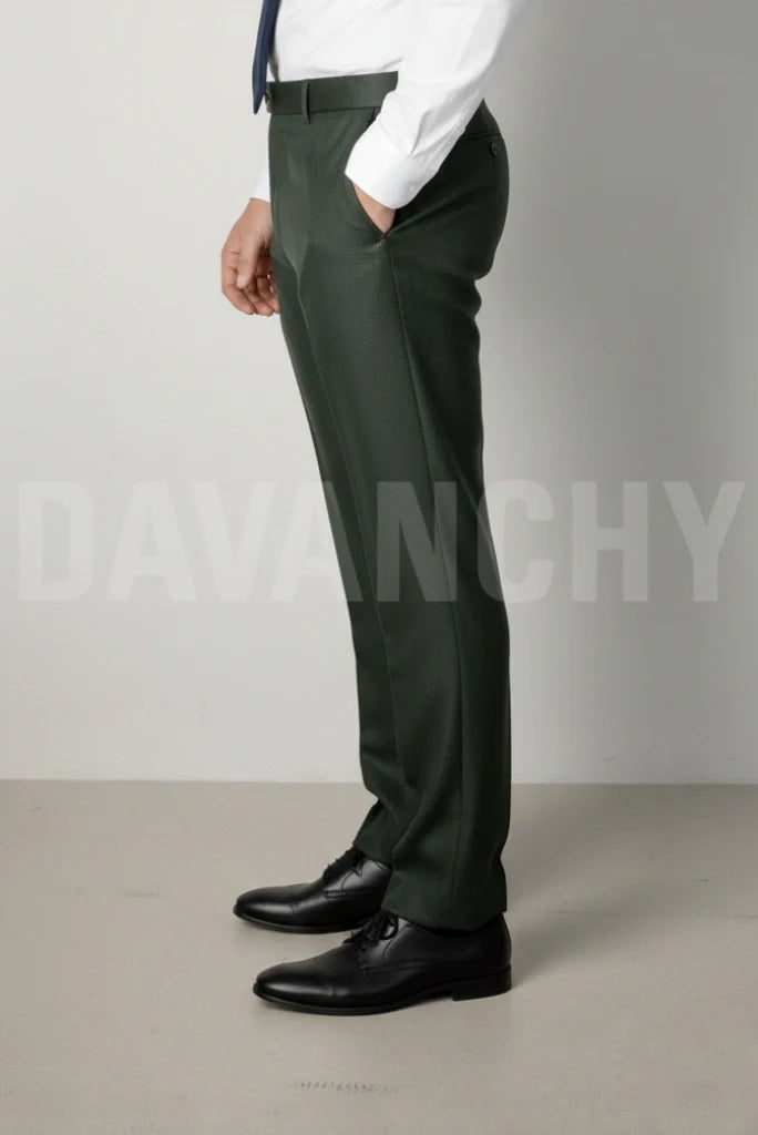 Olive green regular fit trousers-Side