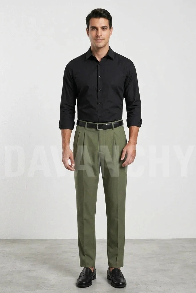 Men Sage Green Premium Formal Trouser-Front