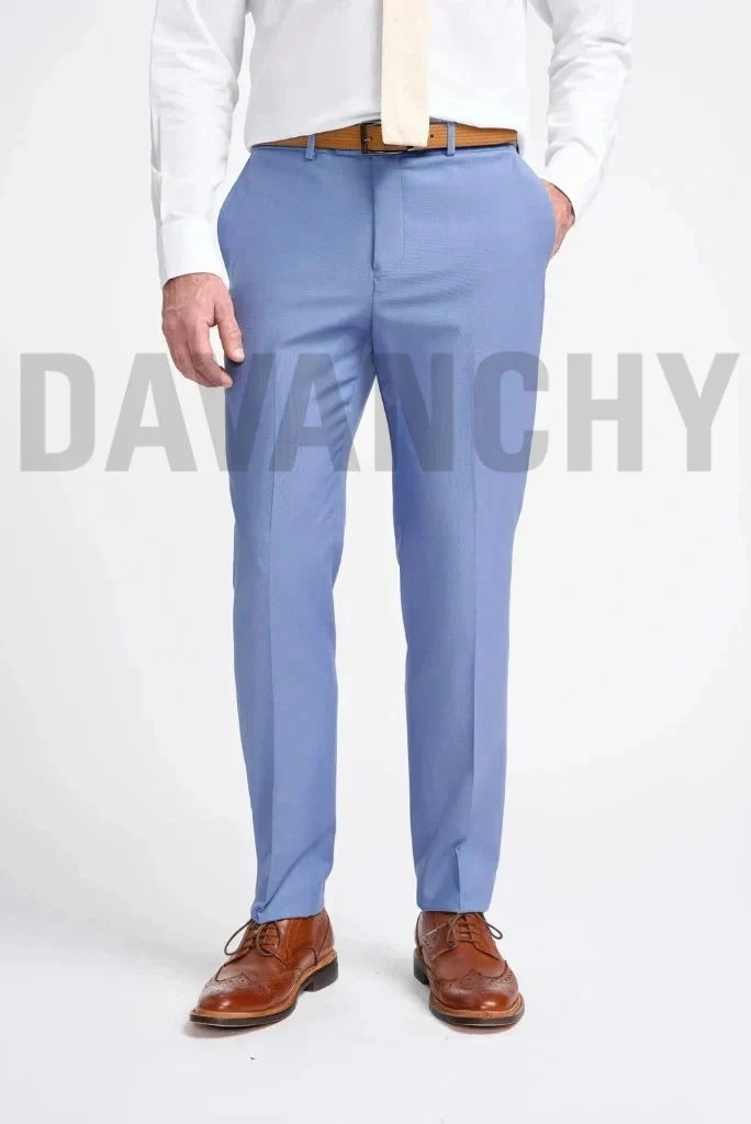 Men Sky Blue Formal Office Business Trouser-Front