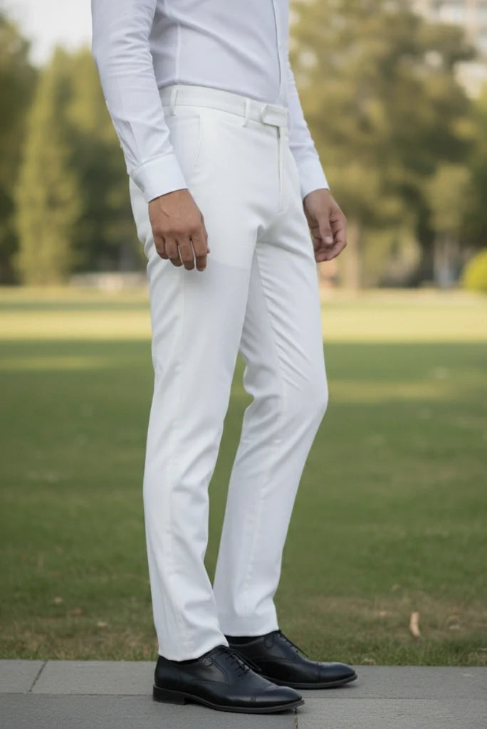 Men White Office Wear Trouser-Side