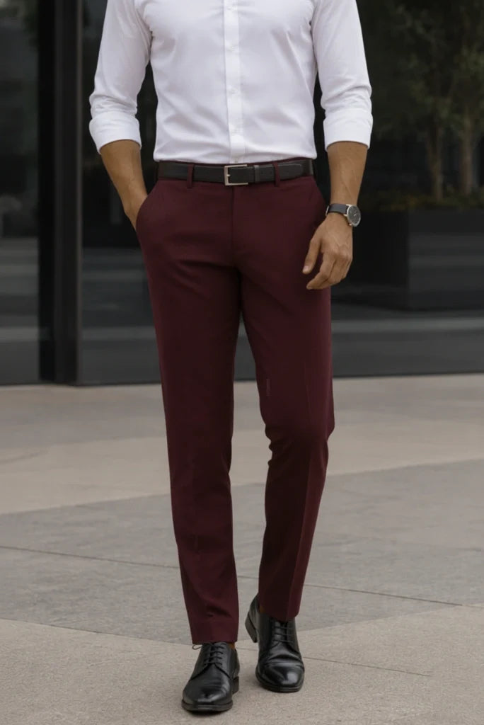 Men Wine Formal Pant-Front