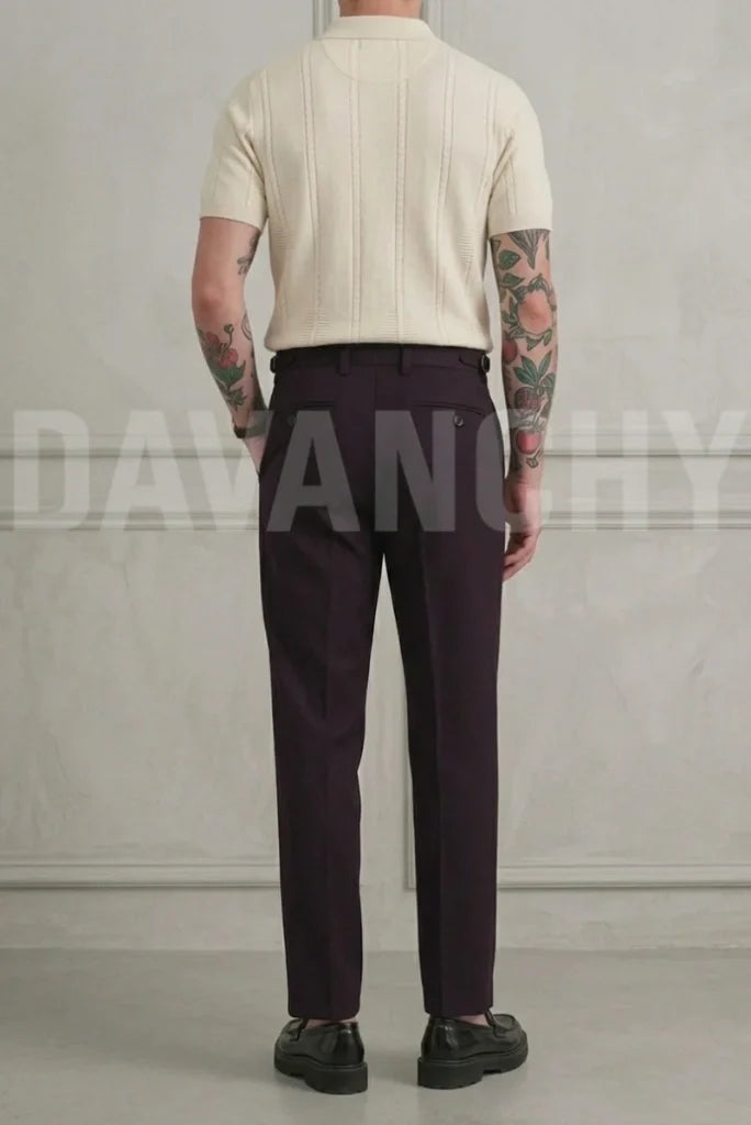 Men Wine Formal Pleated Pant-Back