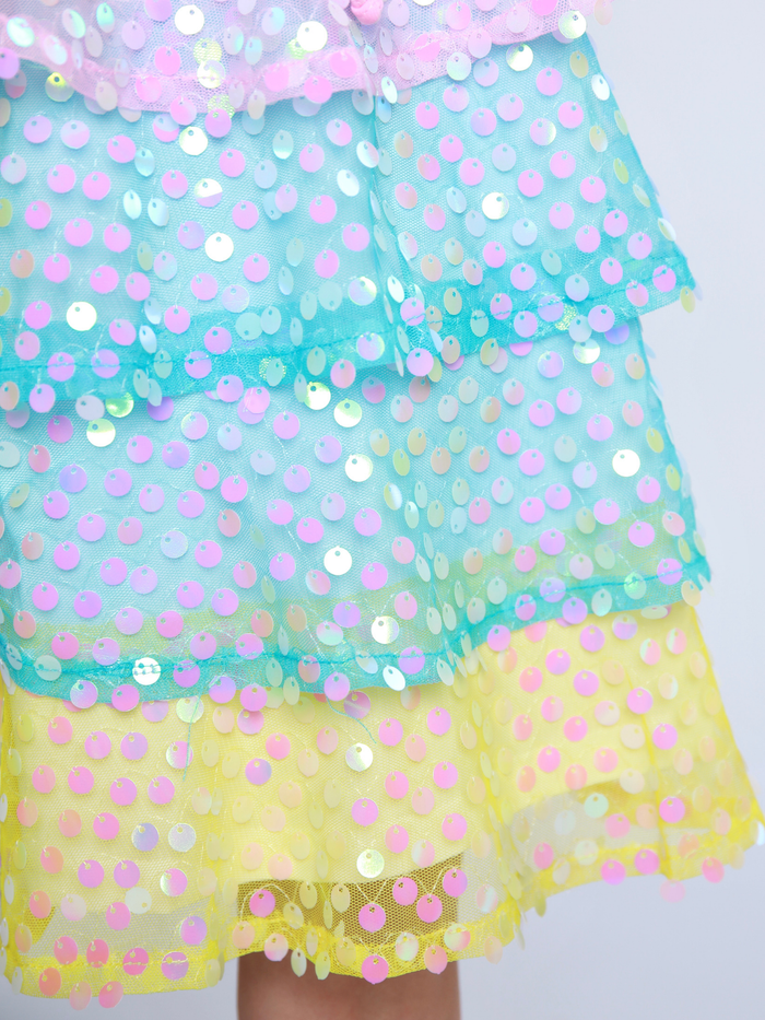 colorful sequin ruffle dress for girls summer party dress