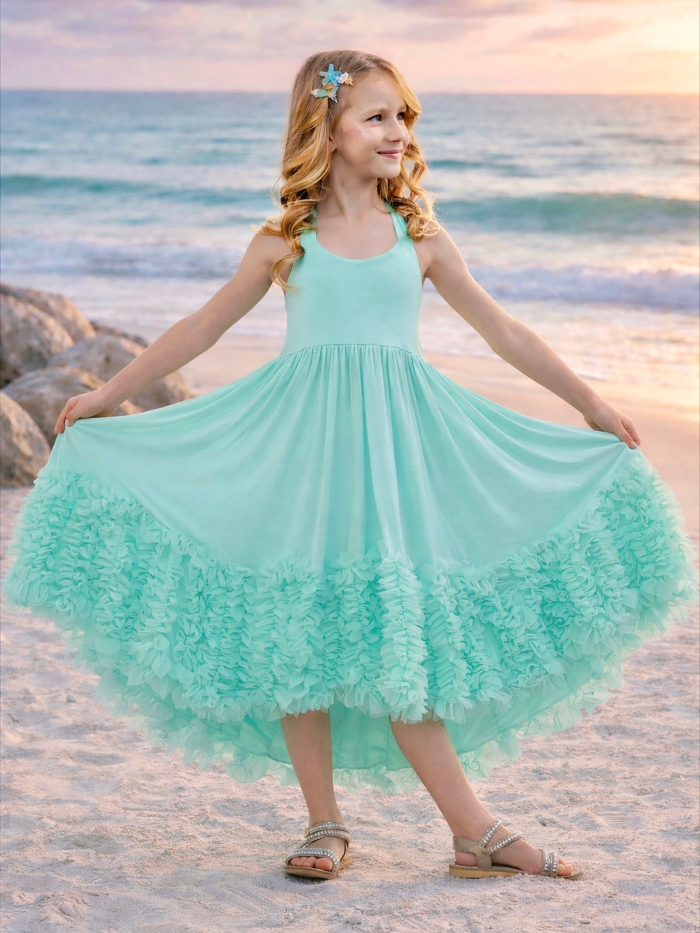 Girl wearing lightweight halter dress for beach photoshoot