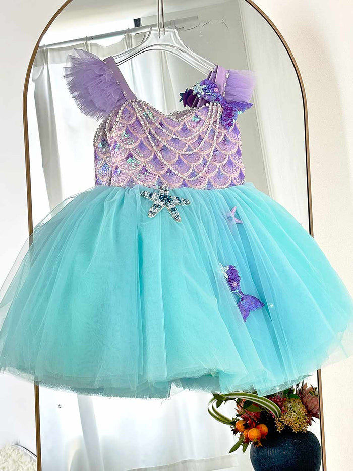 Mermaid Princess Flower Girl Dress with Sequin Bodice Party Gown J891