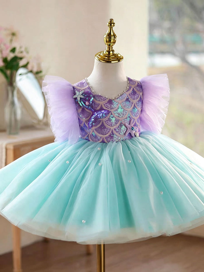 Mermaid Princess Flower Girl Dress with Sequin Bodice Party Gown J891