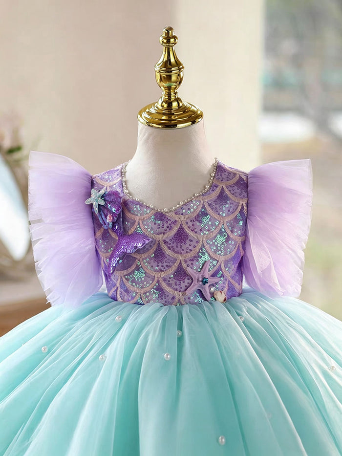 Mermaid Princess Flower Girl Dress with Sequin Bodice Party Gown J891