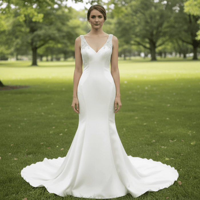 Mermaid Satin Wedding Dress with Tank Straps and Deep V Neck - Rosymae