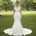 Mermaid Satin Wedding Dress with Tank Straps and Deep V Neck - Rosymae
