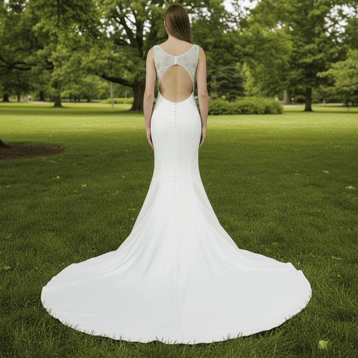 Mermaid Satin Wedding Dress with Tank Straps and Deep V Neck - Rosymae
