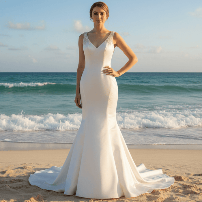 Mermaid Satin Wedding Dress with Tank Straps and Deep V Neck - Rosymae