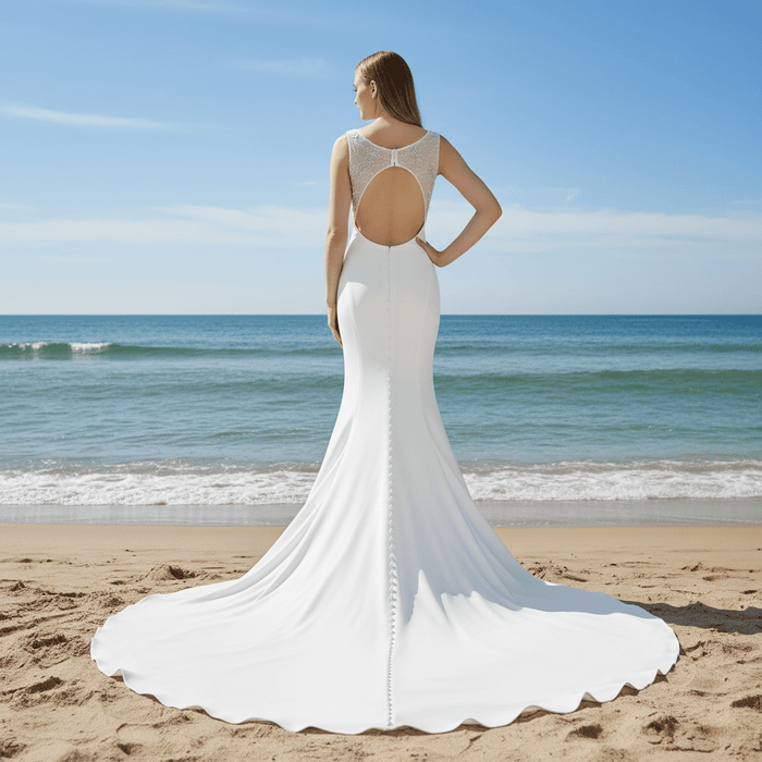 Mermaid Satin Wedding Dress with Tank Straps and Deep V Neck - Rosymae