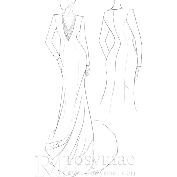 Mermaid Satin Wedding Dress with V Neck and Long Sleeves - Rosymae