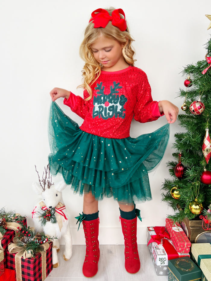 Merry & Bright Reindeer Top and Sequin Skirt Set Mia Belle Girls