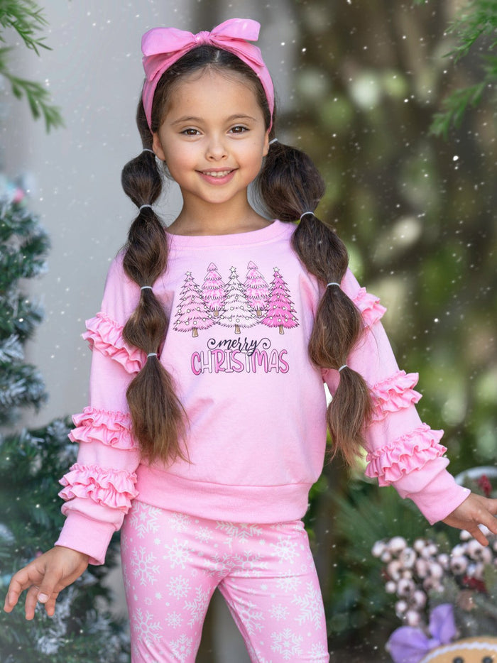 Merry Christmas Ruffle Top and Snowflake Legging Set Mia Belle Girls