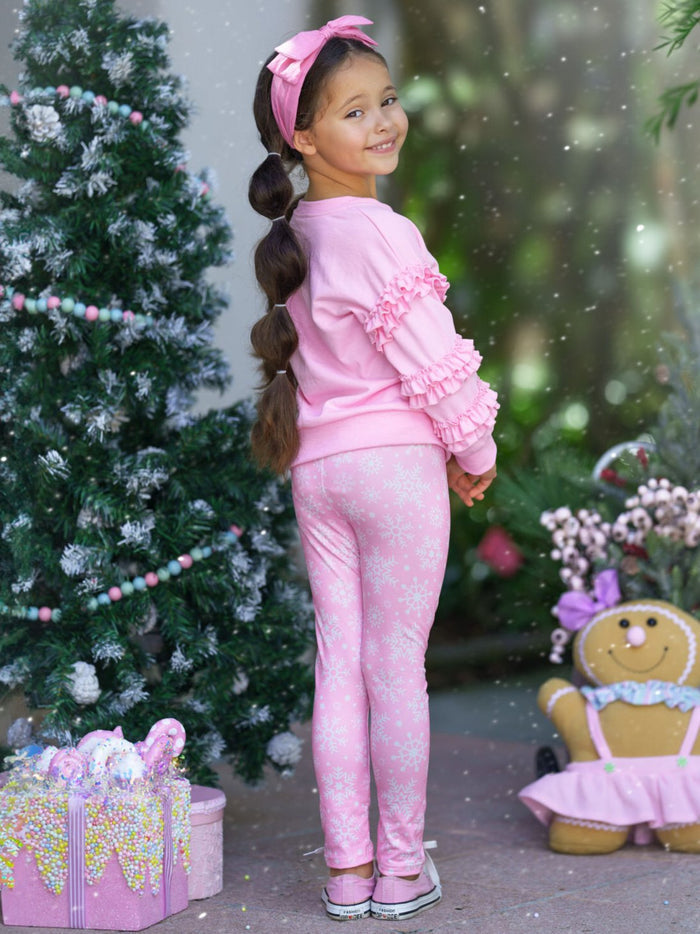 Merry Christmas Ruffle Top and Snowflake Legging Set Mia Belle Girls