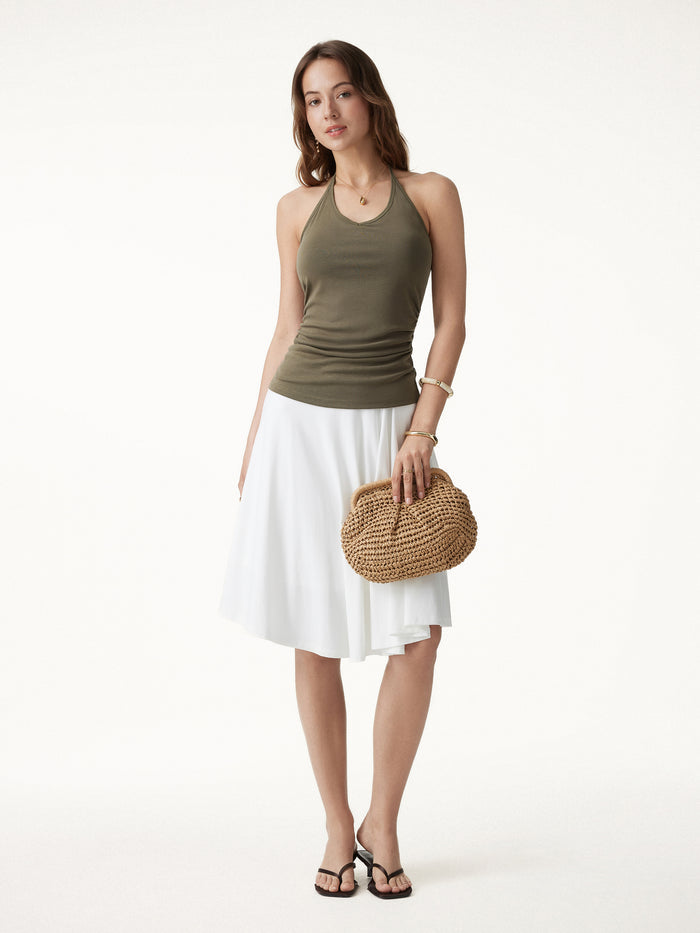 OGLmove Sandwashed Modal Halter Neck Open Back Ruched Bra Top
