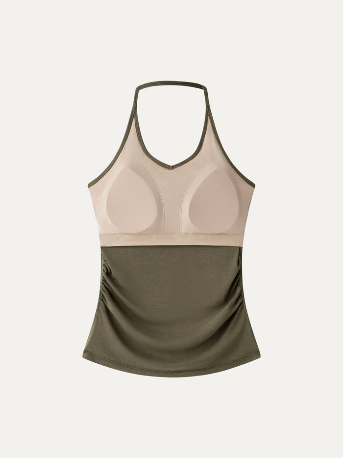 OGLmove Sandwashed Modal Halter Neck Open Back Ruched Bra Top