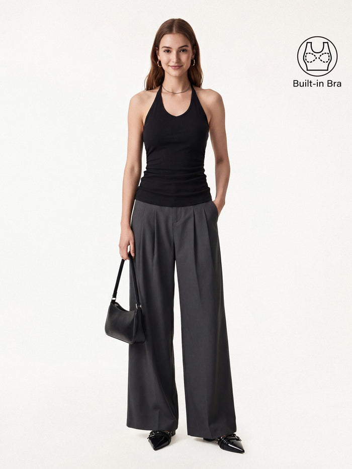 OGLmove Modal Halter Neck Open Back Ruched Bra Top