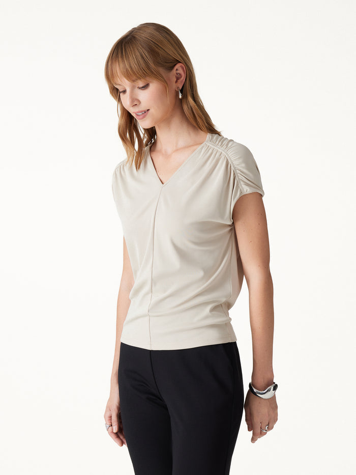 OGLmove Sandwashed Modal Relaxed V-Neck Gathered Shoulder Top Morning Mist XXS