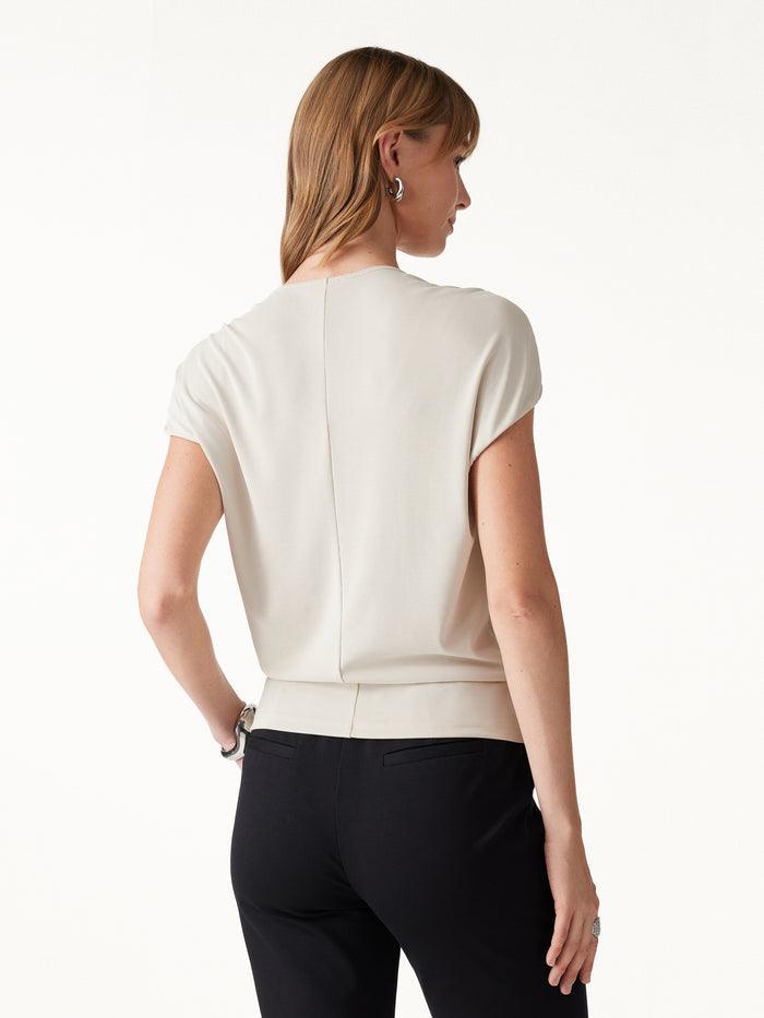 OGLmove Sandwashed Modal Relaxed V-Neck Gathered Shoulder Top