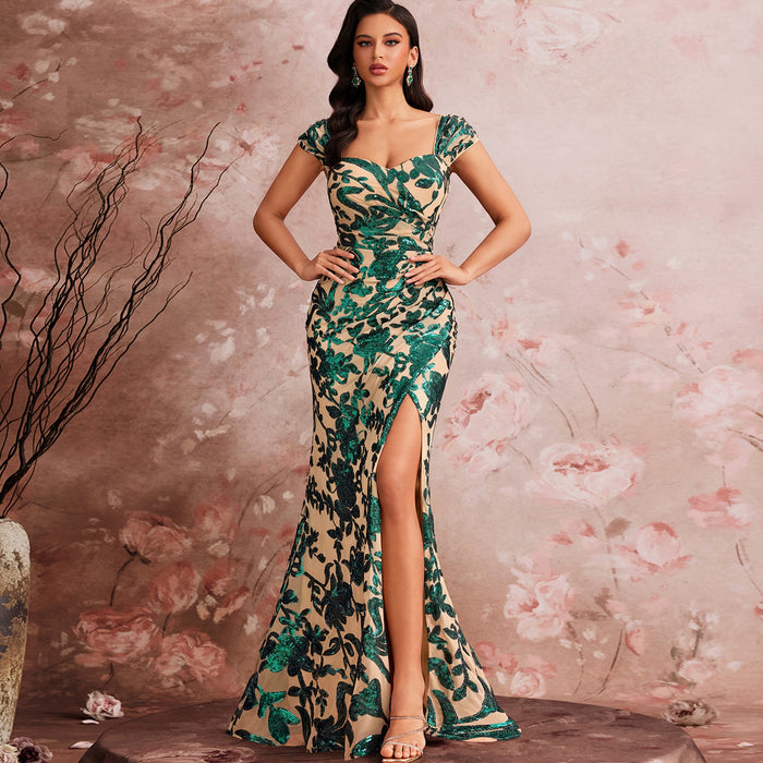 Modest Mermaid-Style Party Dress with Sweetheart Neckline & High Thigh-slit - Rosymae