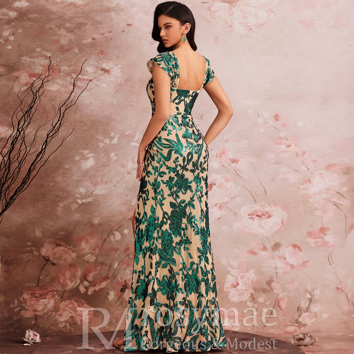 Modest Mermaid-Style Party Dress with Sweetheart Neckline & High Thigh-slit - Rosymae