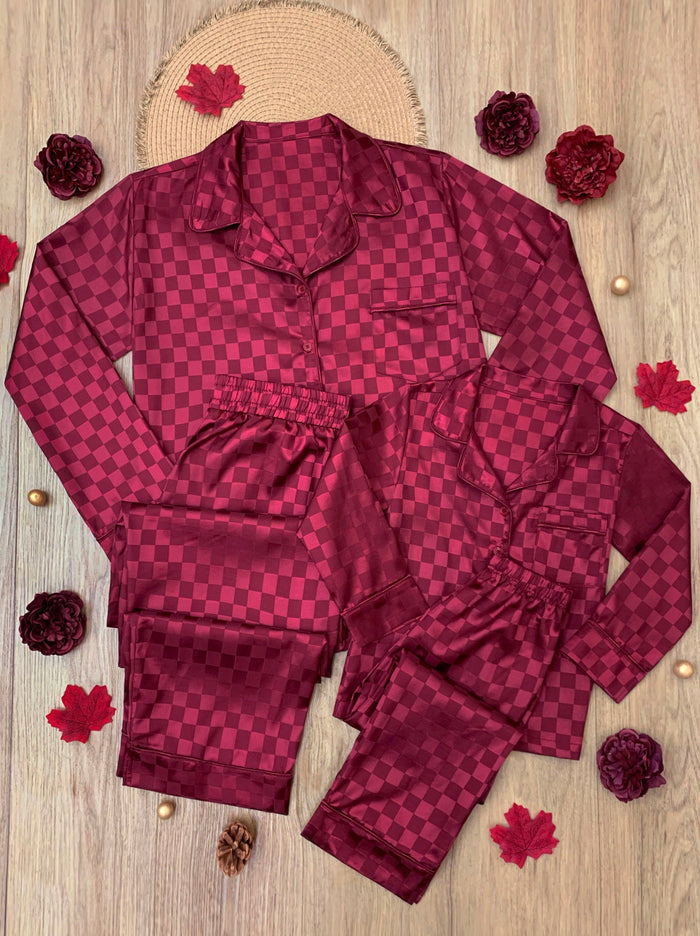 Mommy and Me Checkered Silky Pajamas Mia Belle Girls