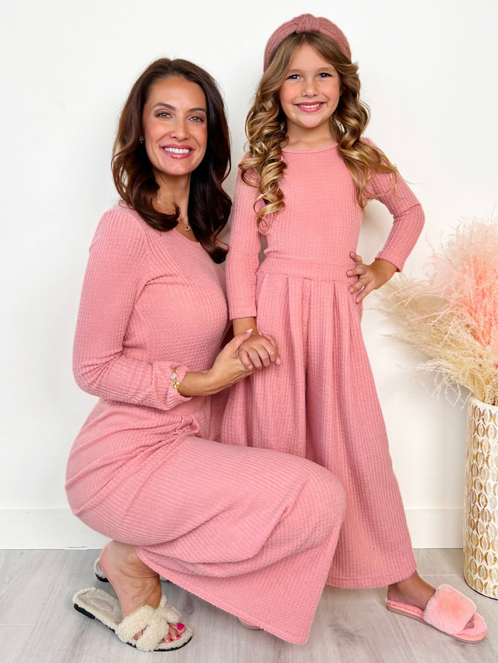 Mommy and Me Chic Pink Waffle Knit Pant Set Mia Belle Girls