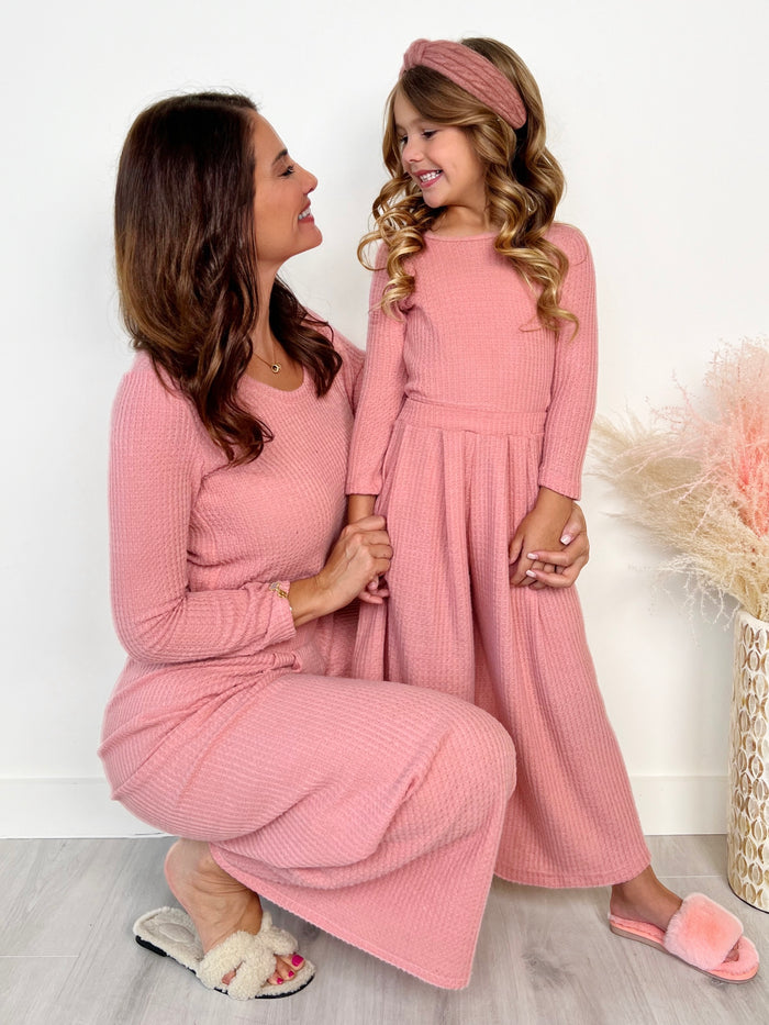 Mommy and Me Chic Pink Waffle Knit Pant Set Mia Belle Girls