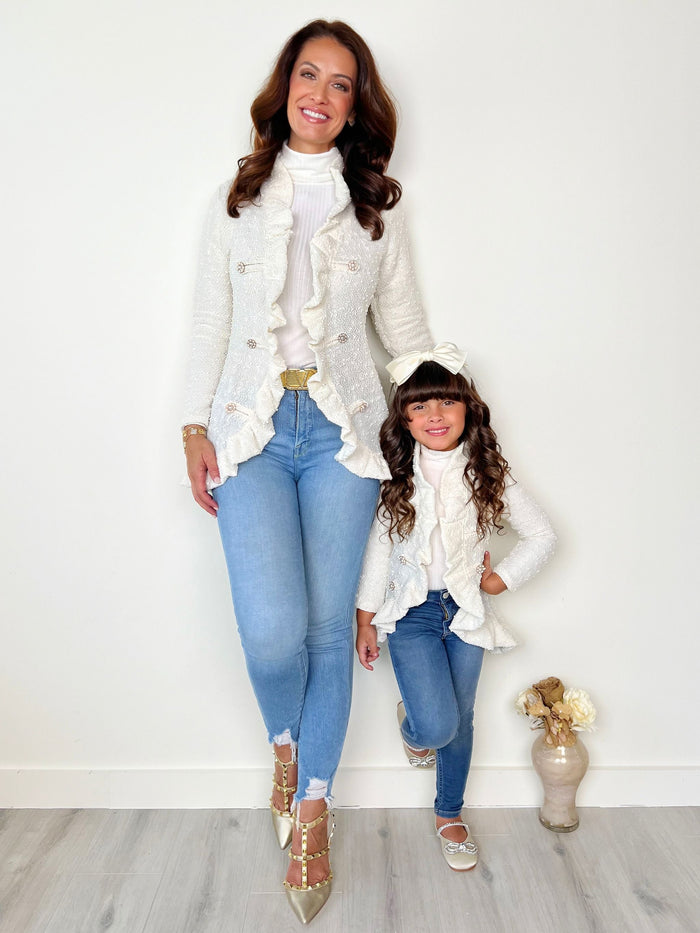 Mommy and Me Classy Duo Ivory Blazer Ruffle Cardigan Mia Belle Girls