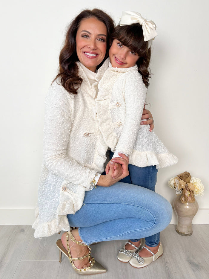 Mommy and Me Classy Duo Ivory Blazer Ruffle Cardigan Mia Belle Girls
