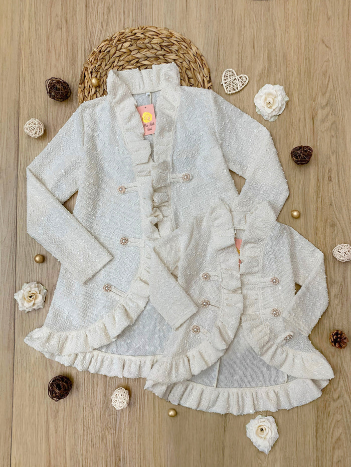 Mommy and Me Classy Duo Ivory Blazer Ruffle Cardigan Mia Belle Girls