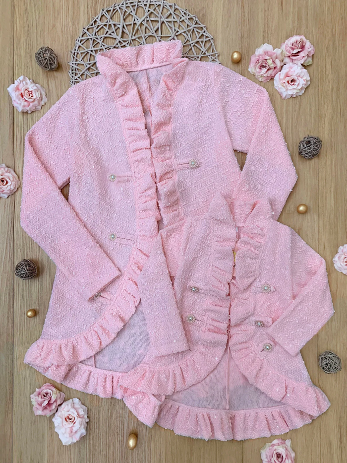 Mommy and Me Classy Duo Pink Blazer Ruffle Cardigan Mia Belle Girls