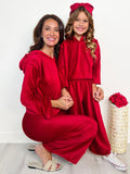 Mommy and Me Cozy Luxe Red Velvet Hooded Pant Set Mia Belle Girls