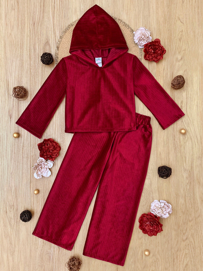 Mommy and Me Cozy Luxe Red Velvet Hooded Pant Set Mia Belle Girls