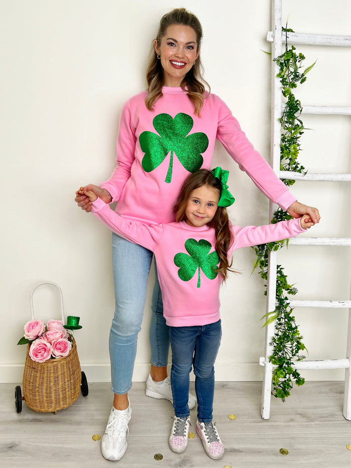 Mommy and Me Dazzling Glitter Clover Pullover Sweater Mia Belle Girls