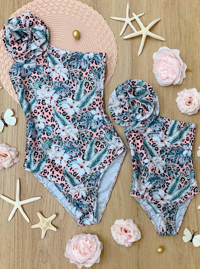 Mia Belle Girls Floral One Shoulder One Piece Swimsuit | Mommy and Me