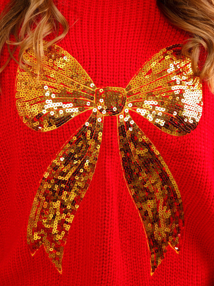 Mommy and Me Golden Glow Sequin Bow Sweater