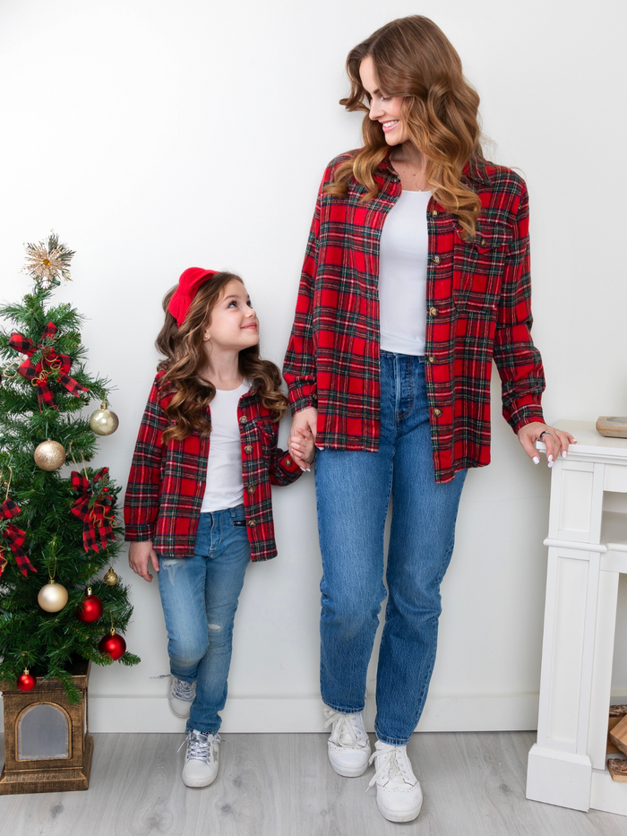 Mommy and Me Holiday Plaid Shacket Mia Belle Girls
