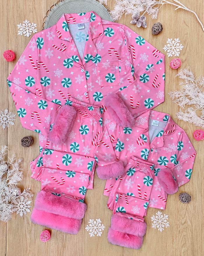 Mommy and Me Peppermint Candy Dream Furry Pajama Set Mia Belle Girls